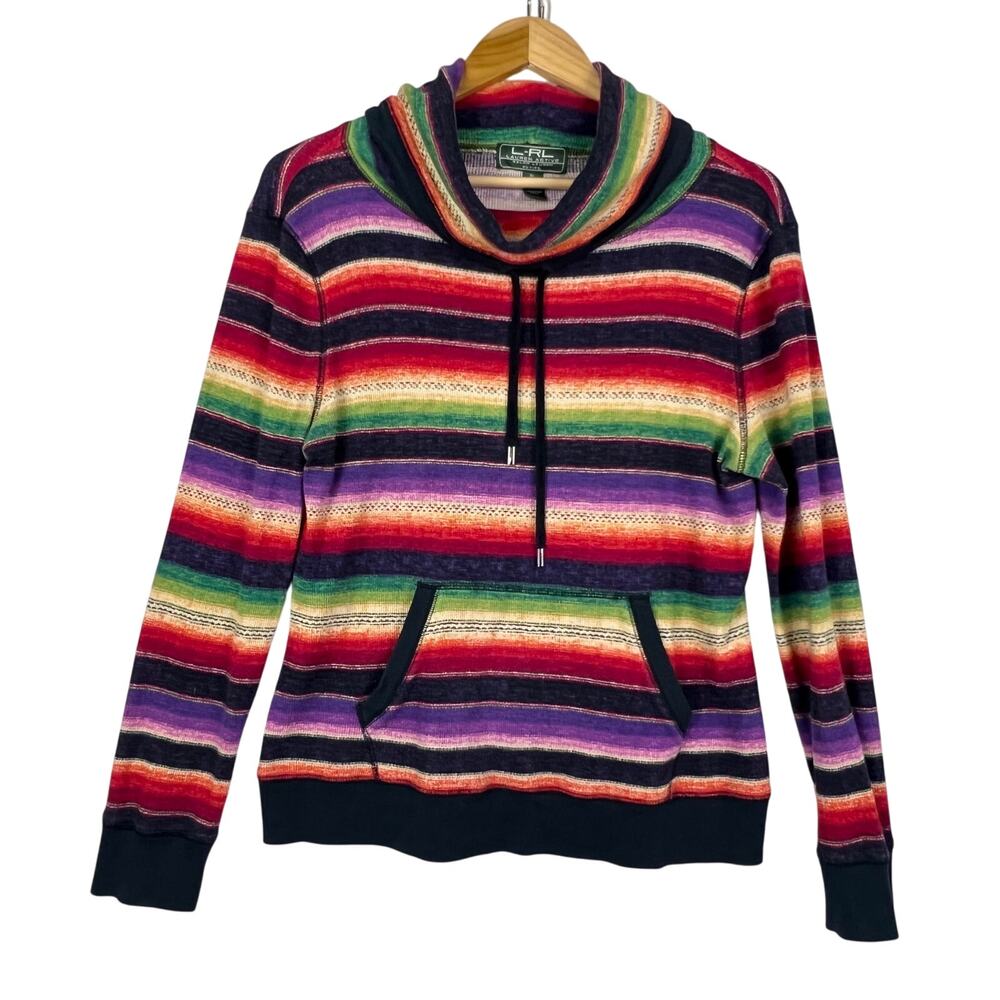 VTG Ralph Lauren LRL Active Southwest Colorful Striped Cowl Neck Shirt L Petite